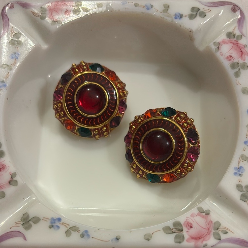 Vintage Signed BLANCA Gold and Colorful Statement Earrings